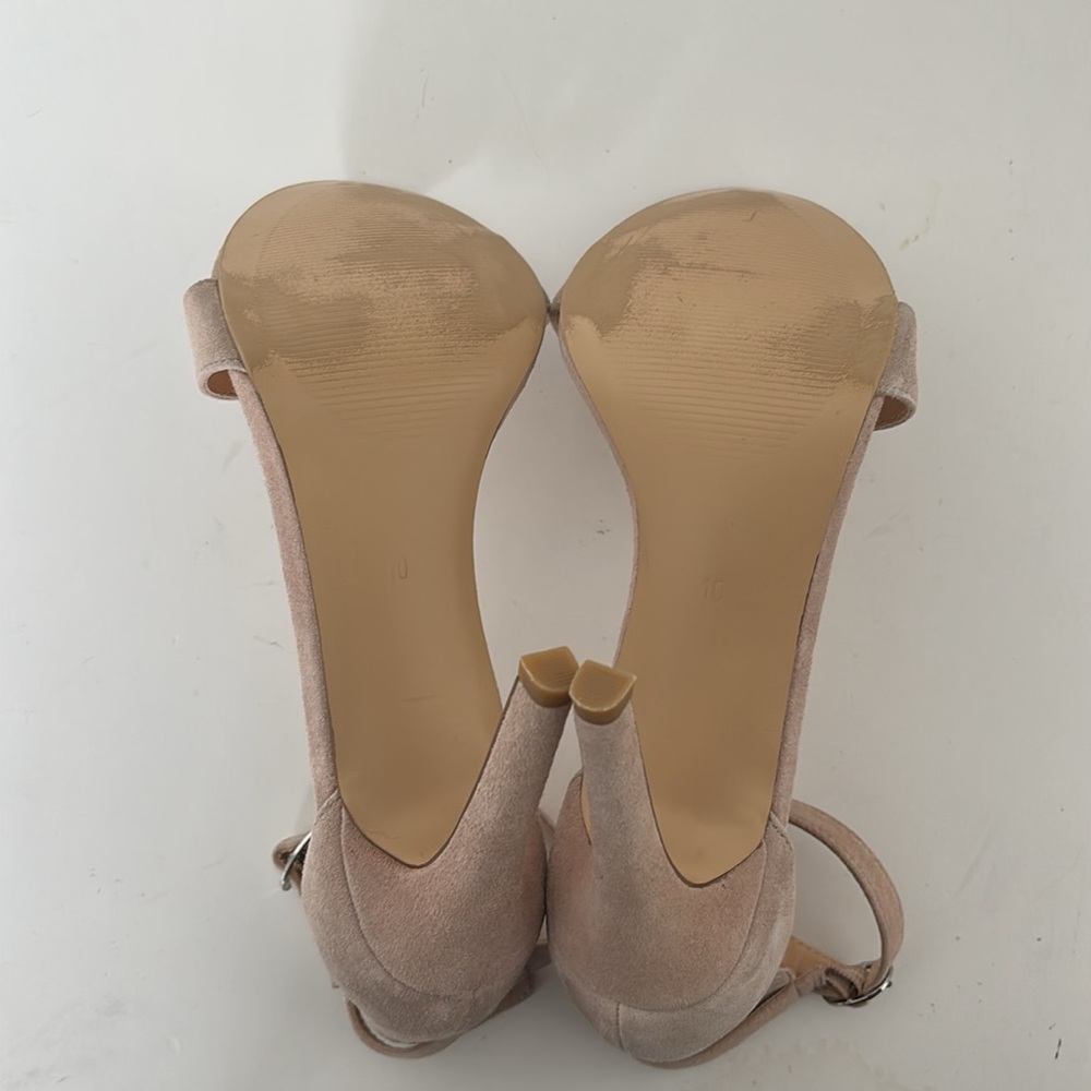 Michael Kors Heels 10 Samantha Nude Suede Ankle Strap Quiet Luxury Romantic Glam - Picture 12 of 13
